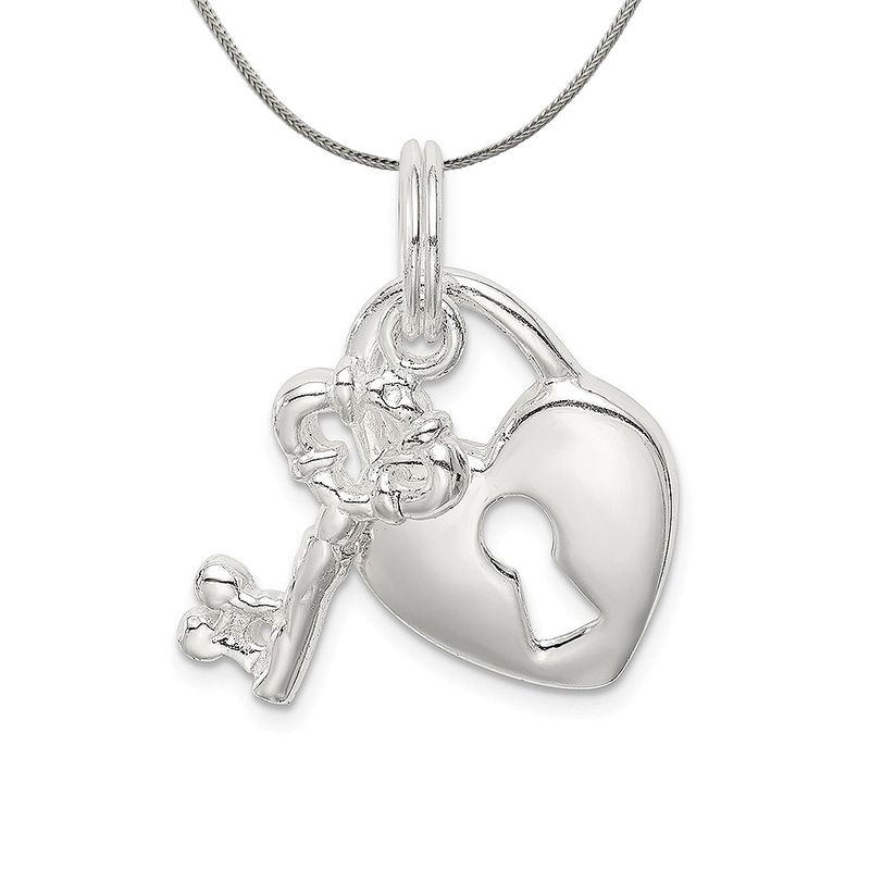 Sterling Silver Heart Lock And Key Charm Necklace - 18 Inch